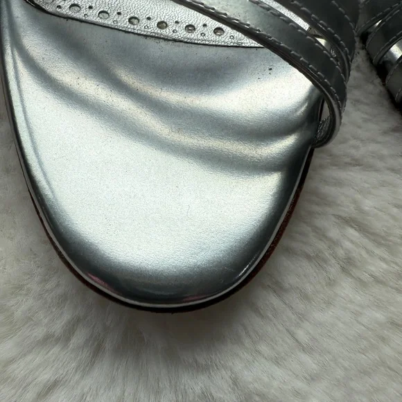 Manolo Blahnik Metallic Silver Strappy Heels